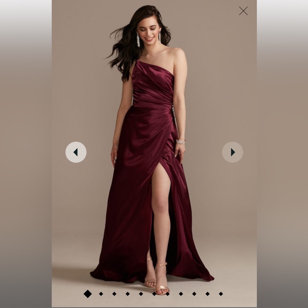 David’s Bridal Charmeuse draped one-shoulder bridesmaid dress